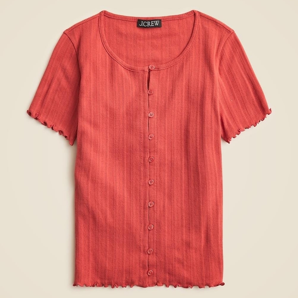 J. Crew Cotton Pointelle short-sleeve knit cardigan Size M